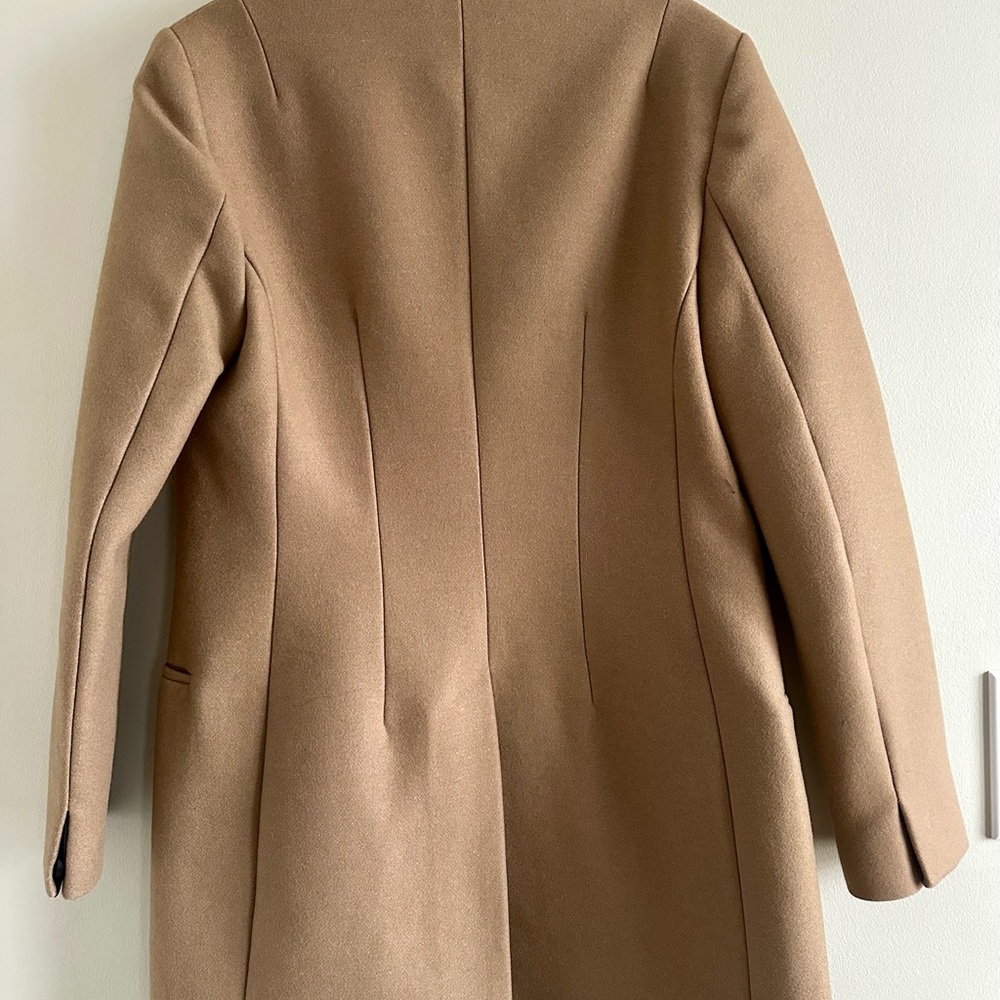 All Saints Irish Lorie wool coat, camel with leather collar/trim - Picture 4 of 16